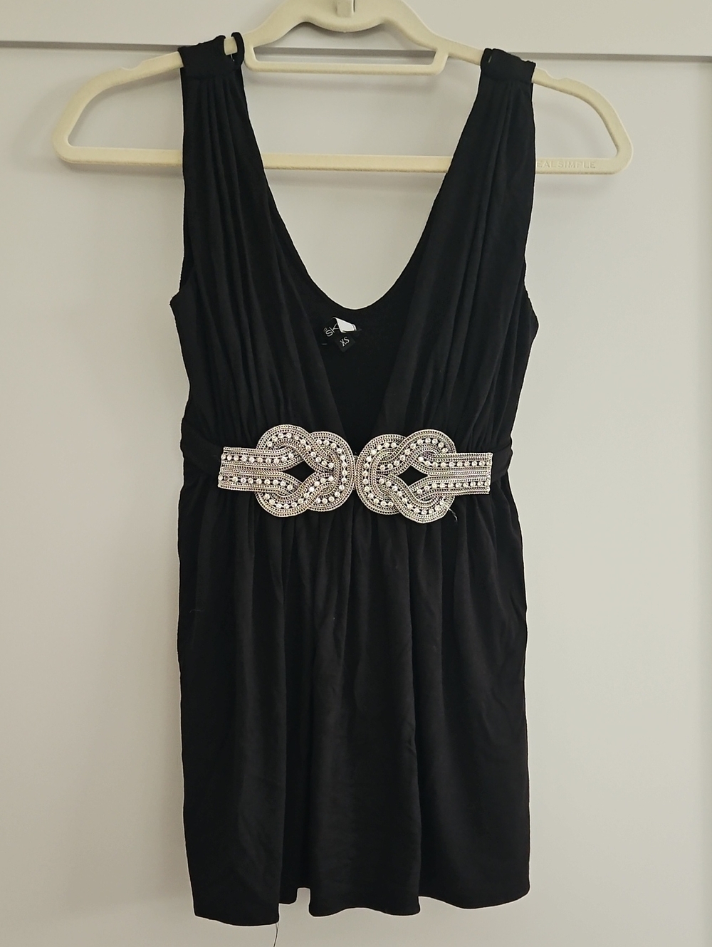 Sky Black Tank with Silver Beaded Waist Detail
